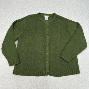National Cardigan Sweater WMNS Green Soft Knit 2X Crewneck Long Sleeve Button Up